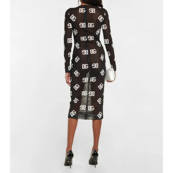 Dolce&Gabbana Printed Sheer Logo Midi Dress - Image 2