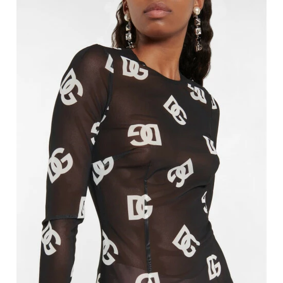 Dolce&Gabbana Printed Sheer Logo Midi Dress - Image 3