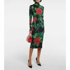 Dolce&Gabbana Floral Turtleneck Jersey Midi Dress