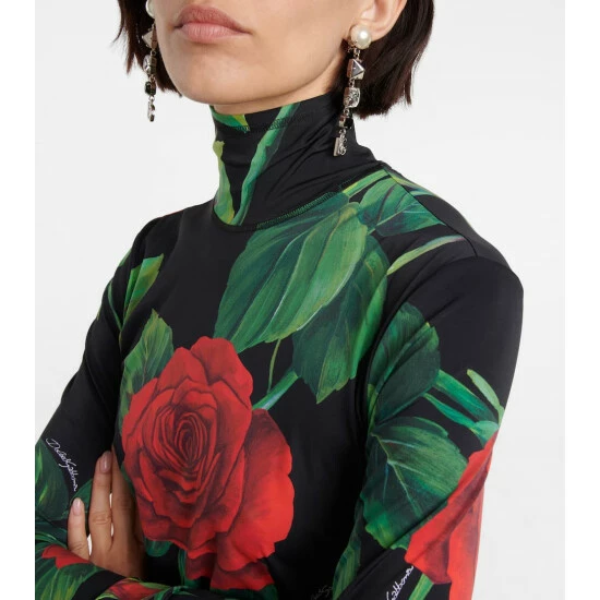 Dolce&Gabbana Floral Turtleneck Jersey Midi Dress - Image 3