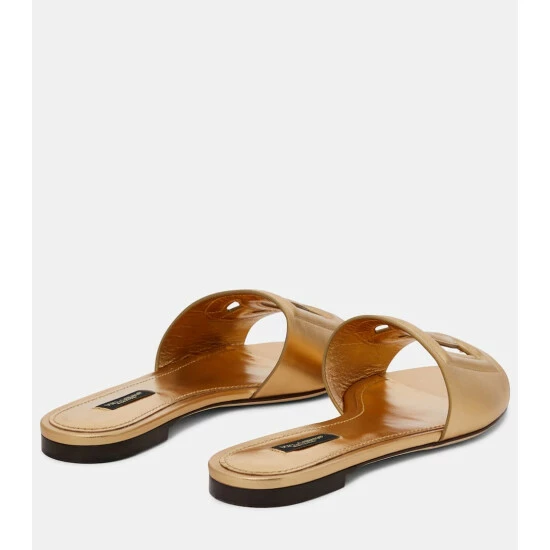 Dolce&Gabbana Logo Cutout Metallic Leather Slides - Image 2