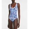Dolce&Gabbana Printed Scoop-neck Swimsuit