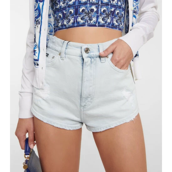 Dolce&Gabbana Distressed High-rise Denim Shorts - Image 3