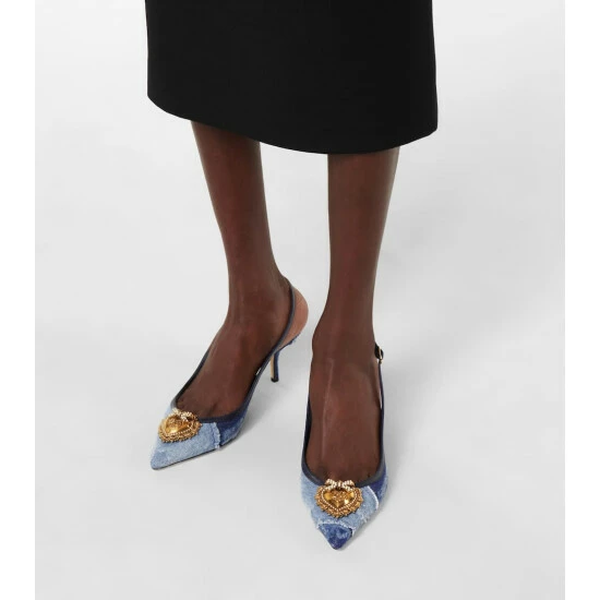 Dolce&Gabbana Devotion Denim Slingback Pumps - Image 3