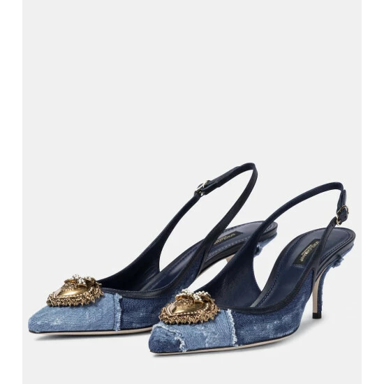 Dolce&Gabbana Devotion Denim Slingback Pumps - Image 4