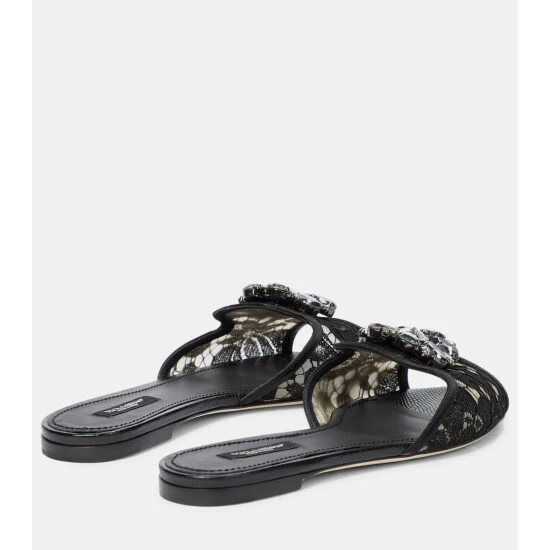 Dolce&Gabbana Bianca Embellished Lace Sandals - Image 2