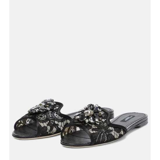 Dolce&Gabbana Bianca Embellished Lace Sandals - Image 4