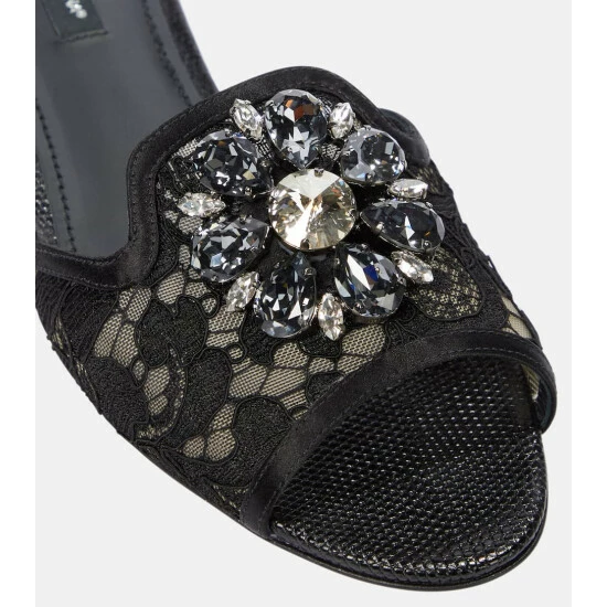 Dolce&Gabbana Bianca Embellished Lace Sandals - Image 5