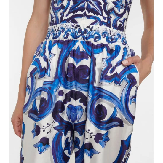 Dolce&Gabbana Printed Silk High-rise Pants - Image 3