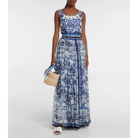 Dolce&Gabbana Printed Silk Chiffon Maxi Skirt