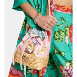 Dolce&Gabbana Printed Canvas And Wicker Bucket Bag