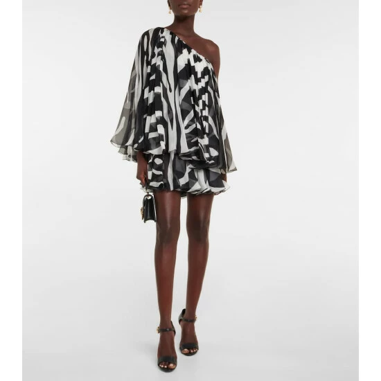 Dolce&Gabbana Printed One-shoulder Silk Minidress