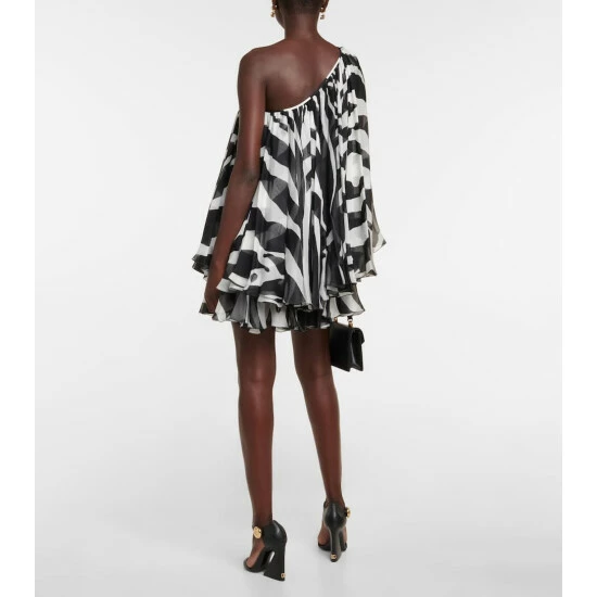 Dolce&Gabbana Printed One-shoulder Silk Minidress - Image 2