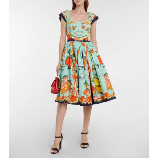 Dolce&Gabbana Printed Cotton Poplin Midi Dress