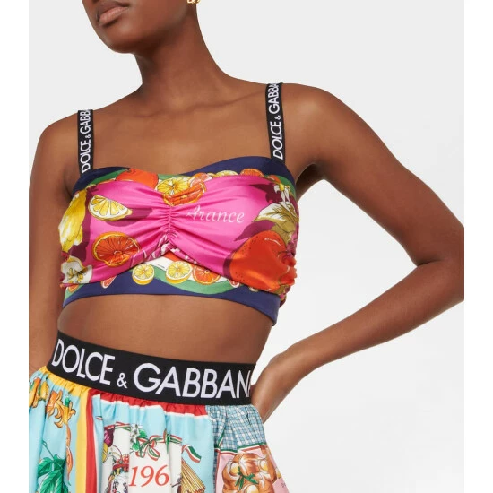 Dolce&Gabbana Printed Silk Twill Crop Top - Image 3