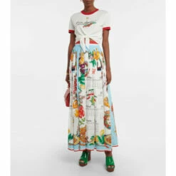 Dolce&Gabbana Printed Cotton Poplin Maxi Skirt