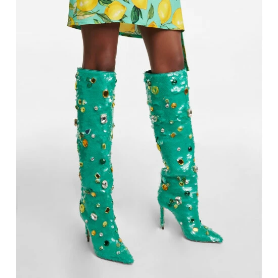 Dolce&Gabbana Cardinale 105 Sequined Over-the-knee Boots - Image 3