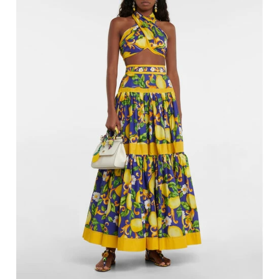 Dolce&Gabbana Printed Cotton Poplin Crop Top