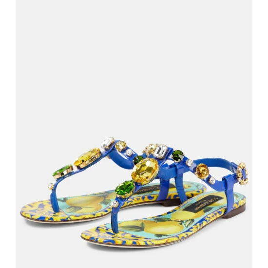 Dolce&Gabbana Embellished Leather Thong Sandals - Image 4