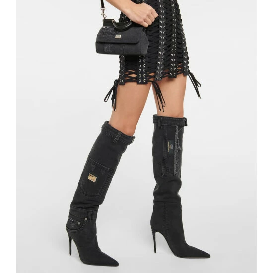 Dolce&Gabbana Patchwork Denim Knee-high Boots - Image 3