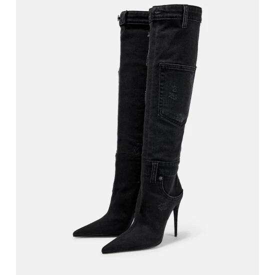 Dolce&Gabbana Patchwork Denim Knee-high Boots - Image 4