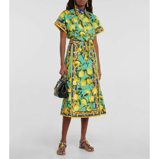 Dolce&Gabbana Printed Cotton Poplin Midi Skirt