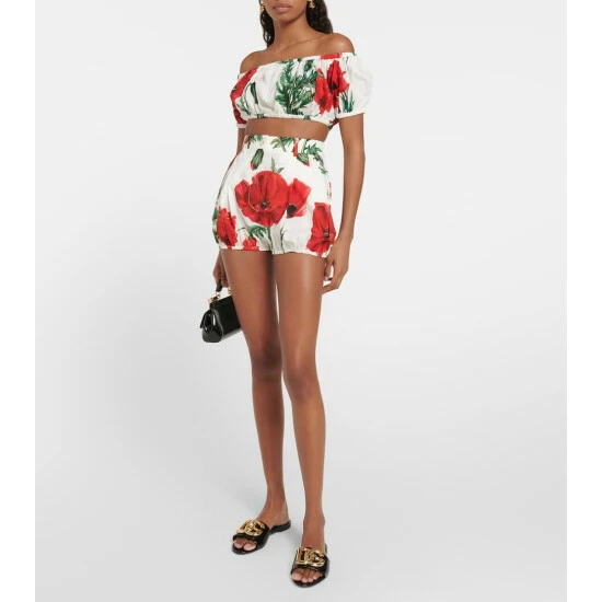 Dolce&Gabbana Printed Cotton Poplin Crop Top