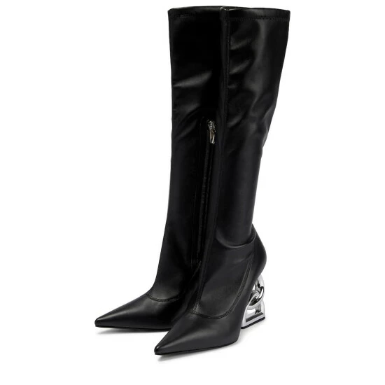 Dolce&Gabbana Logo Leather Over-the-knee Socks Boots - Image 4