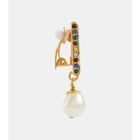 Dolce&Gabbana Logo Crystal And Faux Pearl Clip-on Earrings