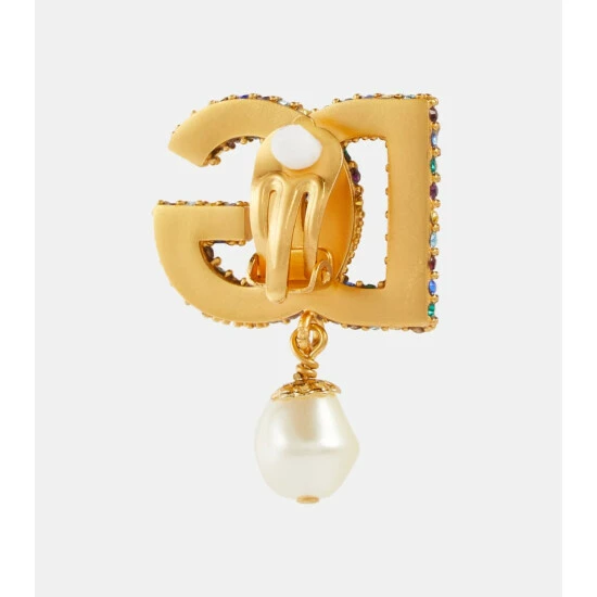 Dolce&Gabbana Logo Crystal And Faux Pearl Clip-on Earrings - Image 4